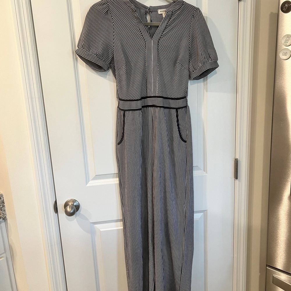 Monteau Women's Navy and White Striped Jumper, Medium